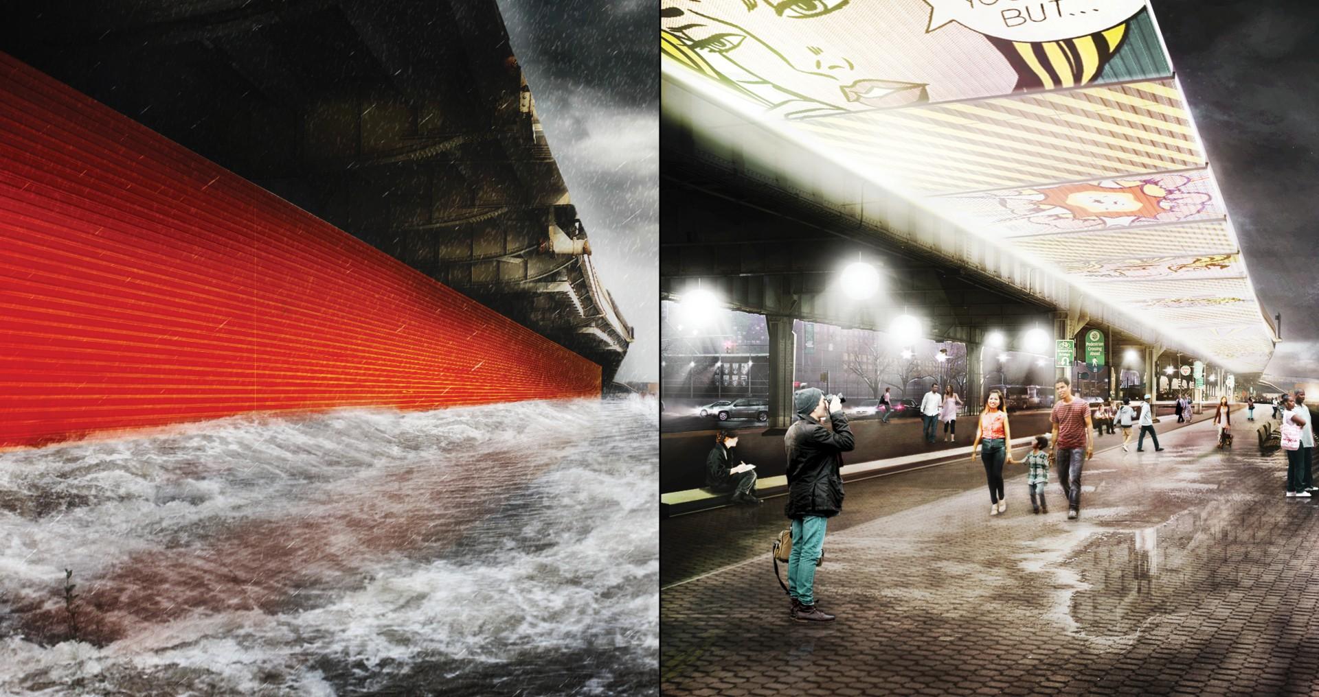 Løsningerne skal holde vandet væk, når elementerne går amok, men i det daglige være et tilgængeligt, offentligt rum. Illustration: Rebuild by Design.