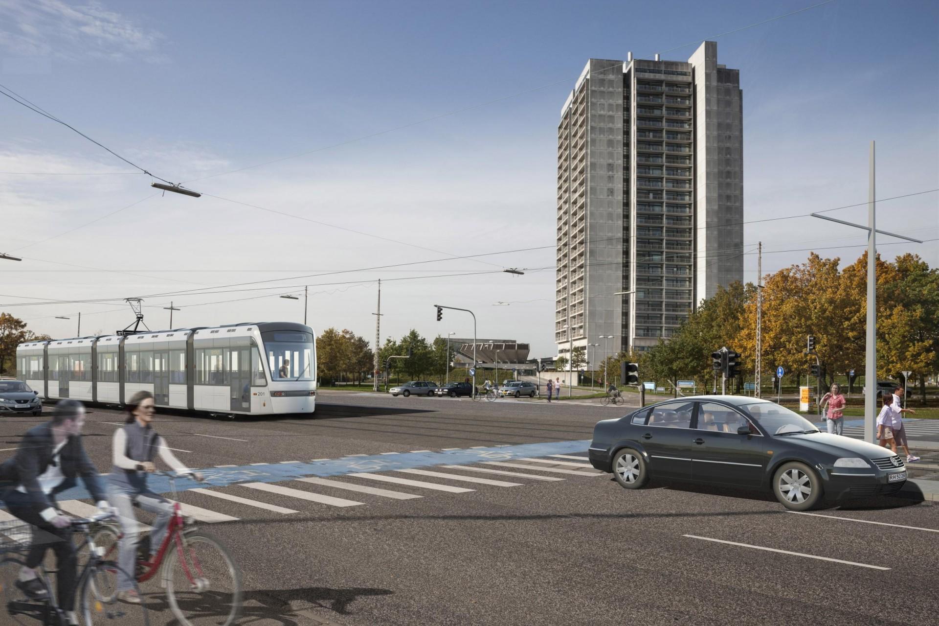 Letbanen gør også stop ved Herlev Hospital. Illustration: Ring 3 Letbane/Cenario.