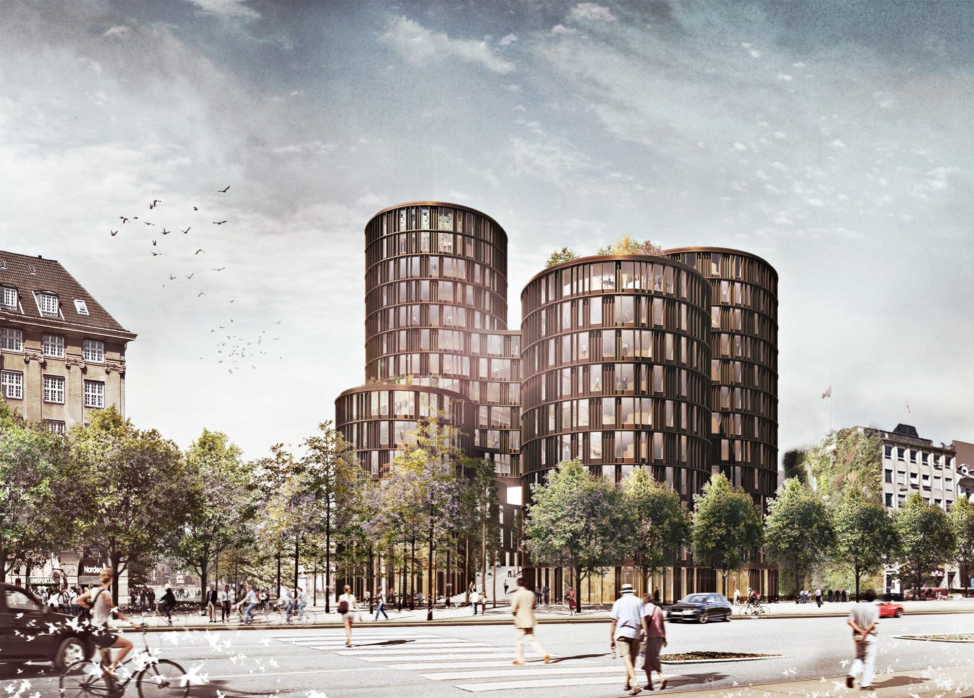 Det kommende Axel Towers set fra Tivoli. Visualisering: Lundgaard & Tranberg Arkitekter.