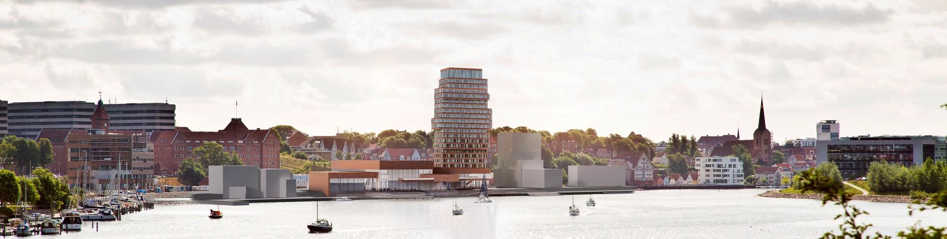 Det nye hotel bliver en markant bygning i bybilledet. Foto: Sønderborg Havneselskab A/S.