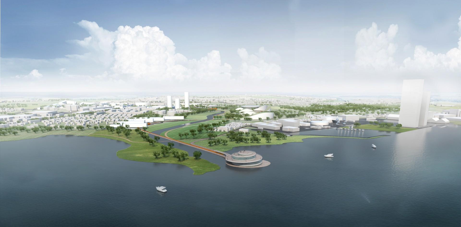 BIG har tænkt store tanker om, hvordan Skive kan se ud i 2040. Visualisering: BIG.