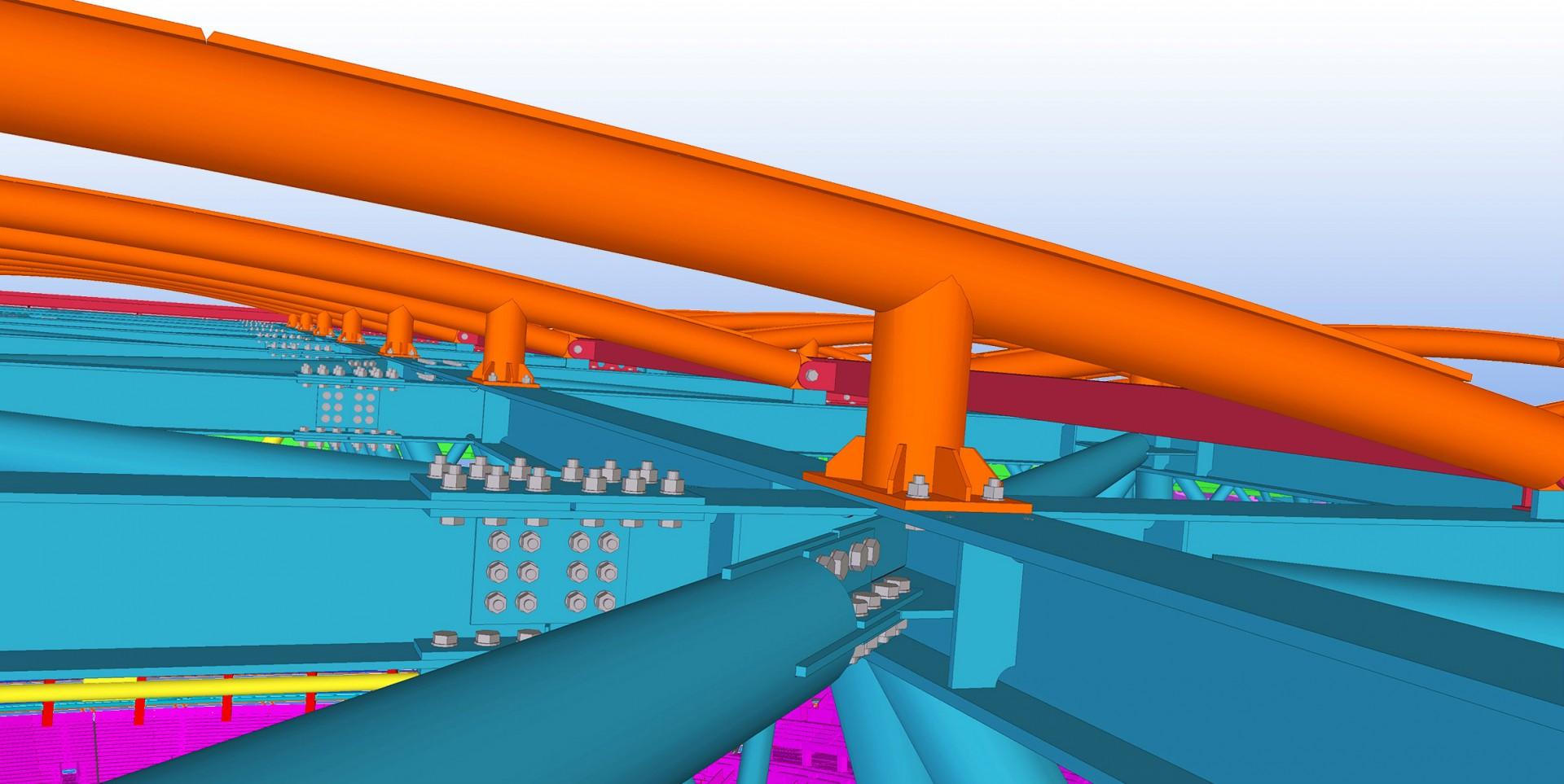 Der skulle blandt andet udarbejdes konstruktionstegninger til 17.000 tons komplekst stål på otte måneder. Illustration: Tekla Corporation.