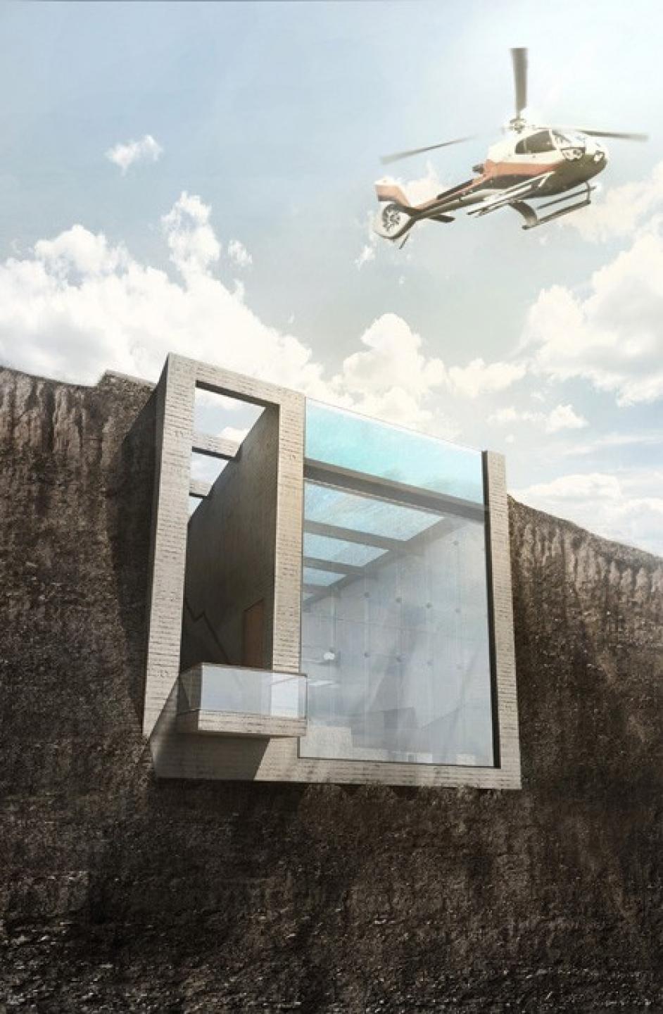 Den enorme glasfacade giver masser af lys - og en spektaktulær udsigt over havet. Visualisering: opaworks.com.