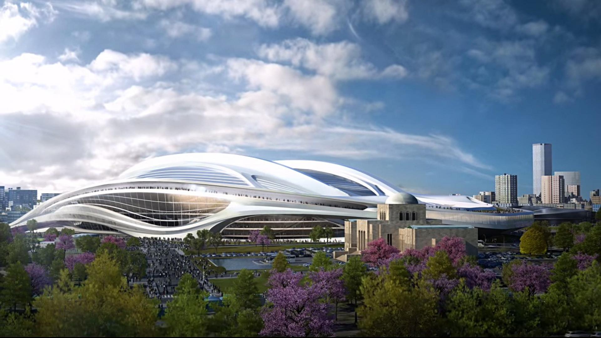 Det nye nationale stadion i Tokyo skulle have haft plads til 80.000 tilskuere. Foto fra Youtube.