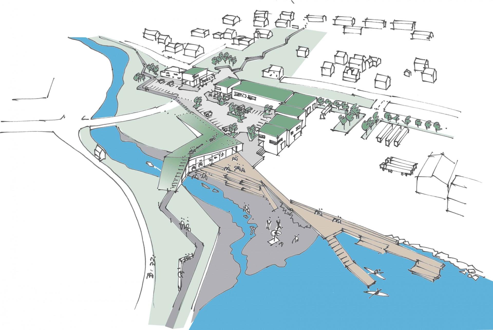 Rådhuset skal revitalisere området, der i de senere år har været præget af industri. Illustration: Henning Larsen Architects.