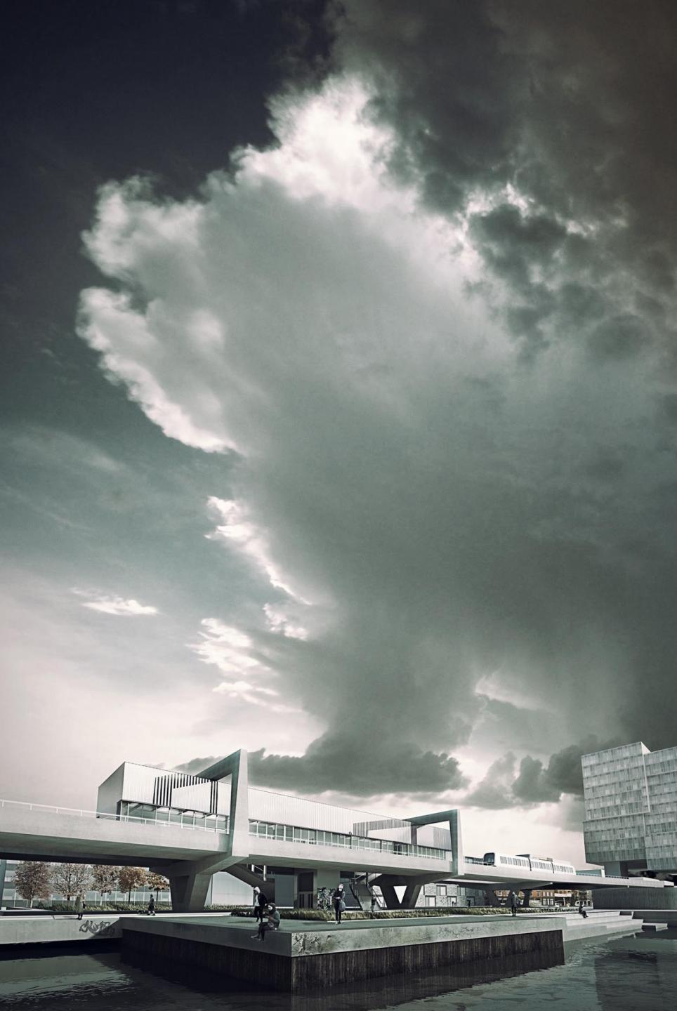 På samme måde som metrostationerne på Cityringen vil Orientkaj station også få et lokalt arkitektonisk præg. Visualisering: Metroselskabet, By&Havn, COBE, Polyform og Sleth.