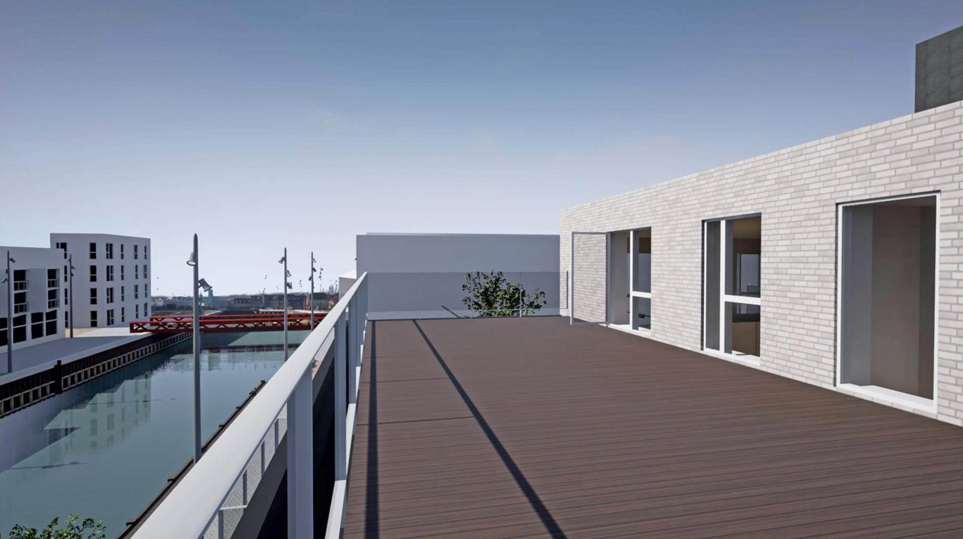 Man kan også få et indtryk af udsigten fra en tagterrasse. Illustration fra 3D-modellen.