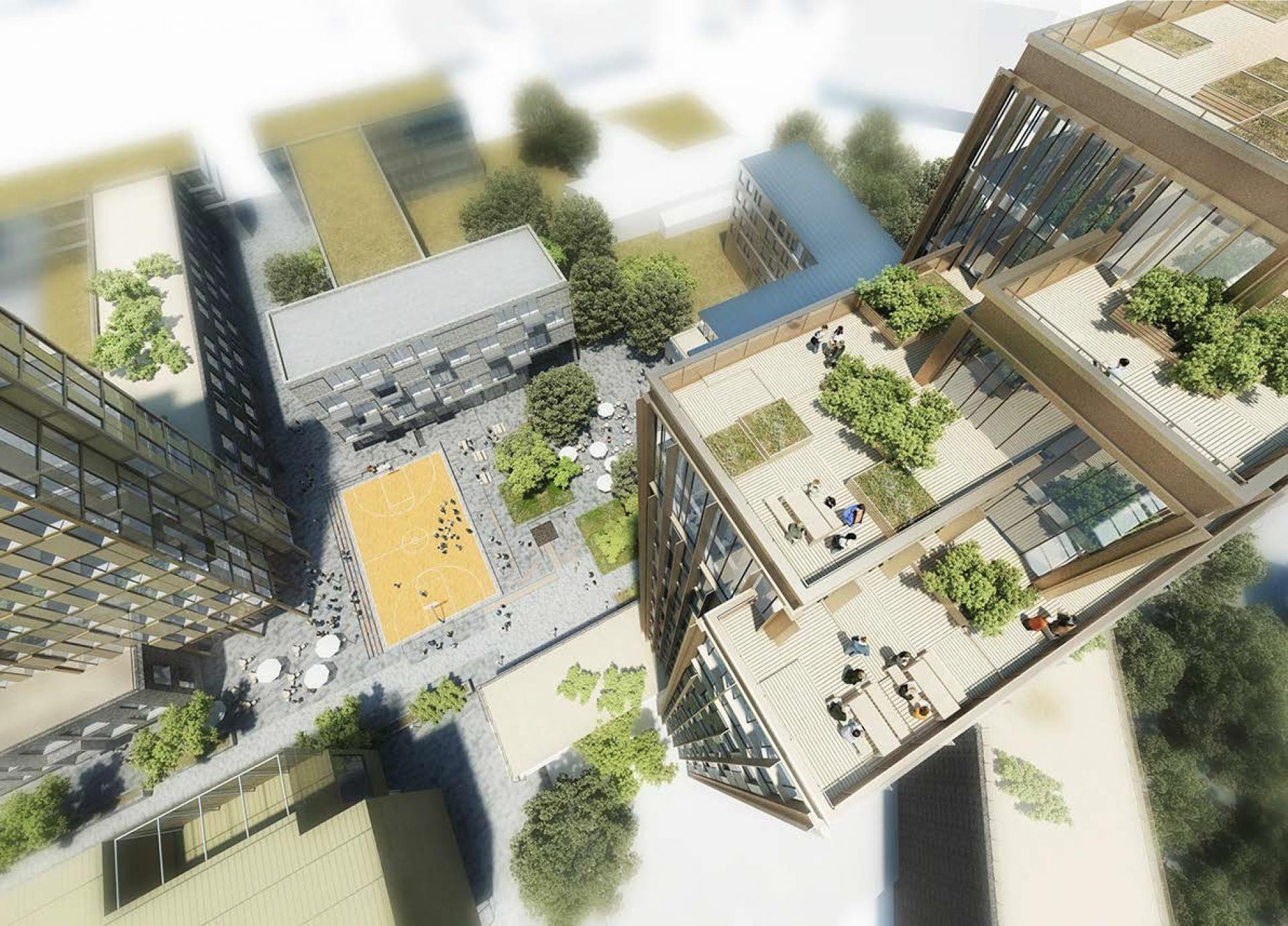 Tagarealerne på højhusene skal være grønne. Illustration fra Aarhus Kommunes debatoplæg.