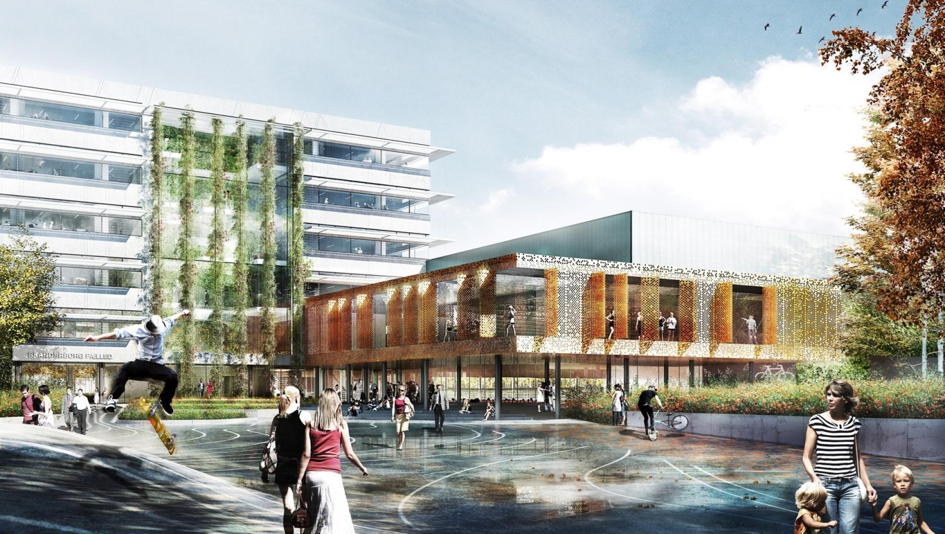 Rådhuset er en del af Skanderborg Fælled. Visualisering: schmidt hammer lassen.
