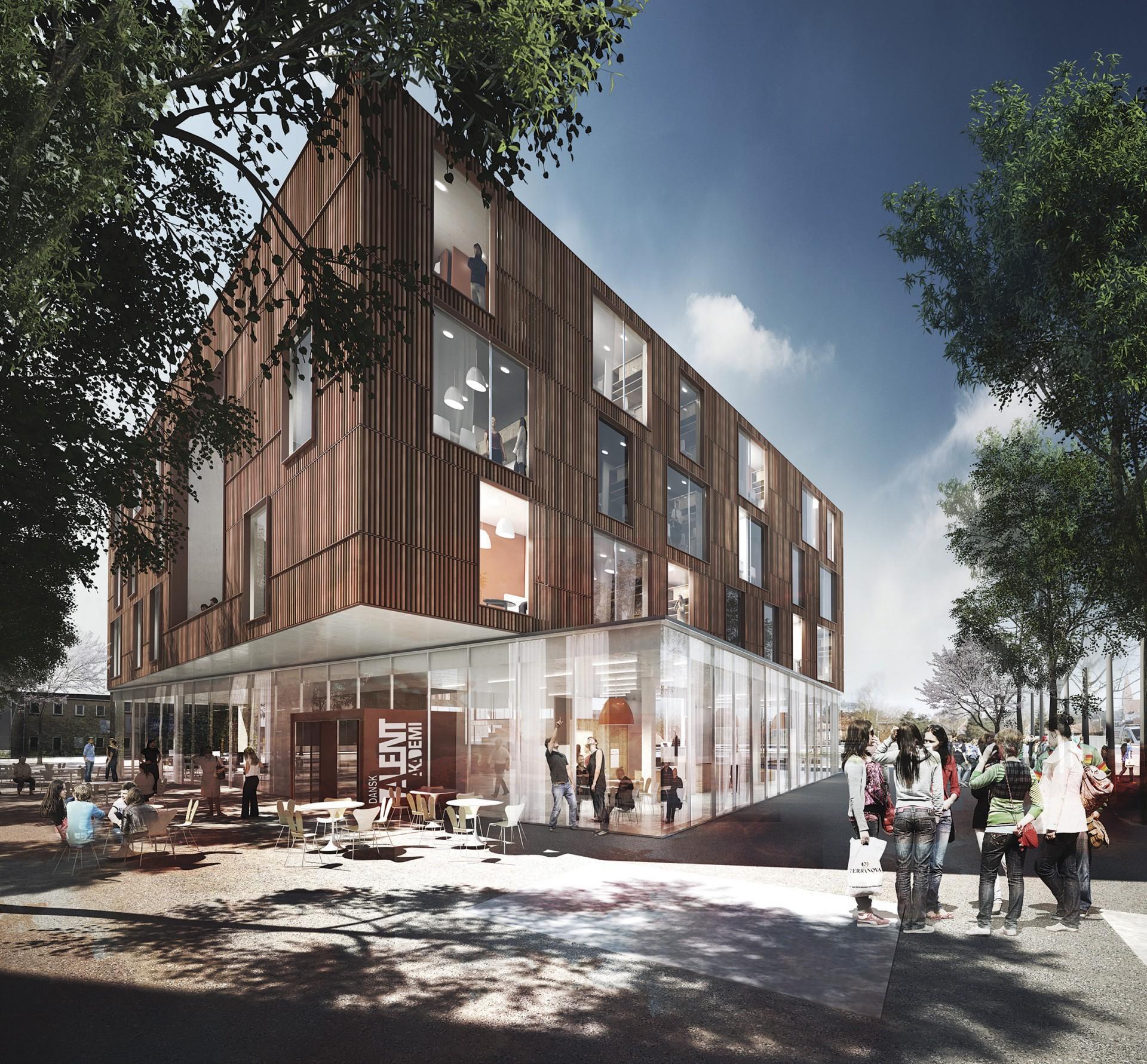 Talentakademiet skal opføres af entreprenørfirmaet Jens Jensen, der også har hjemme i Holstebro. Illustration: Cubo Arkitekter.