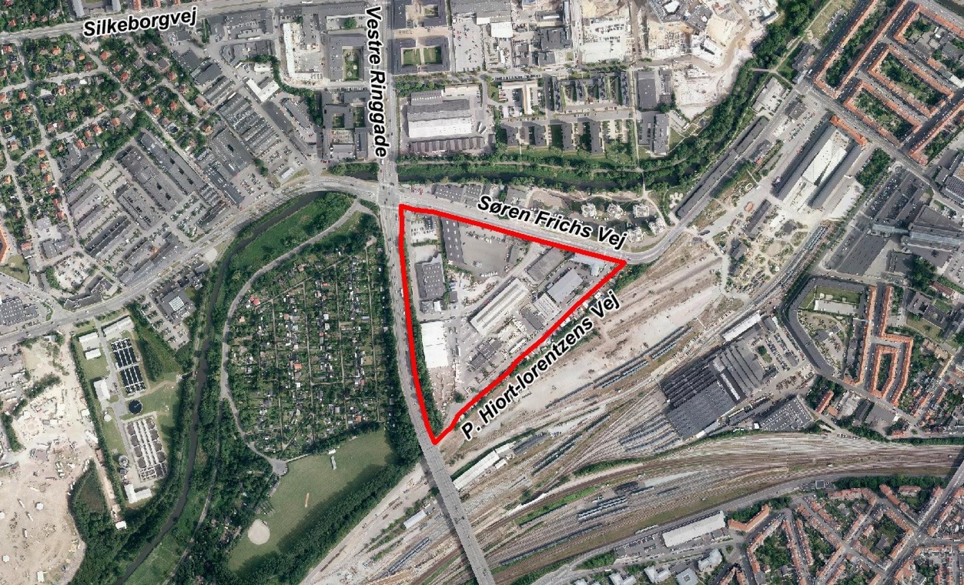 Aarhus Kommune vil gerne omdanne det centralt beliggende erhvervsområde ved Søren Frichs Vej til et blandet byområde. Illustration fra høringsmaterialet.