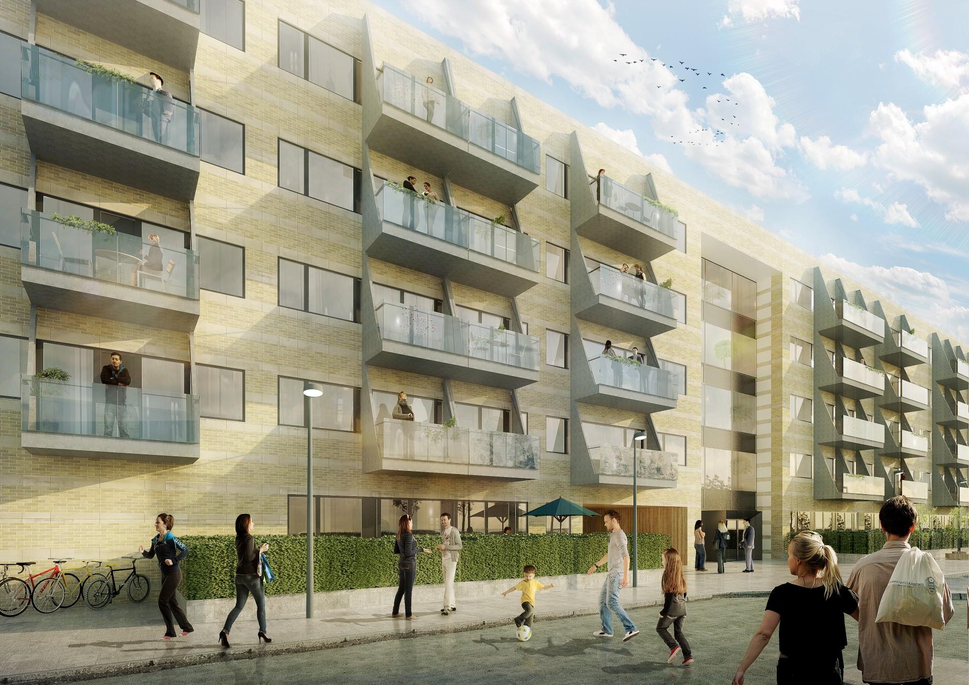 De tidligere erhvervslokaler ombygges til 133 attraktive boliger på 2-4 værelser målrettet unge mennesker. Illustration: Aart Architects.