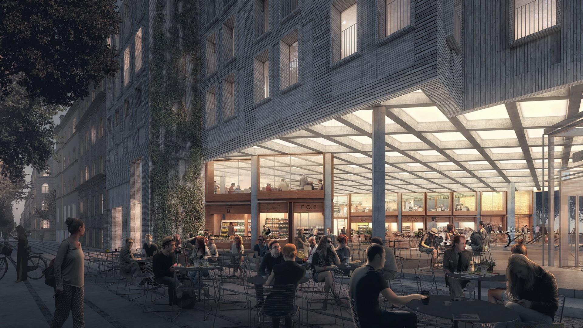 Sådan vil Madkulturens Hus komme til at se ud ved aftenstid.