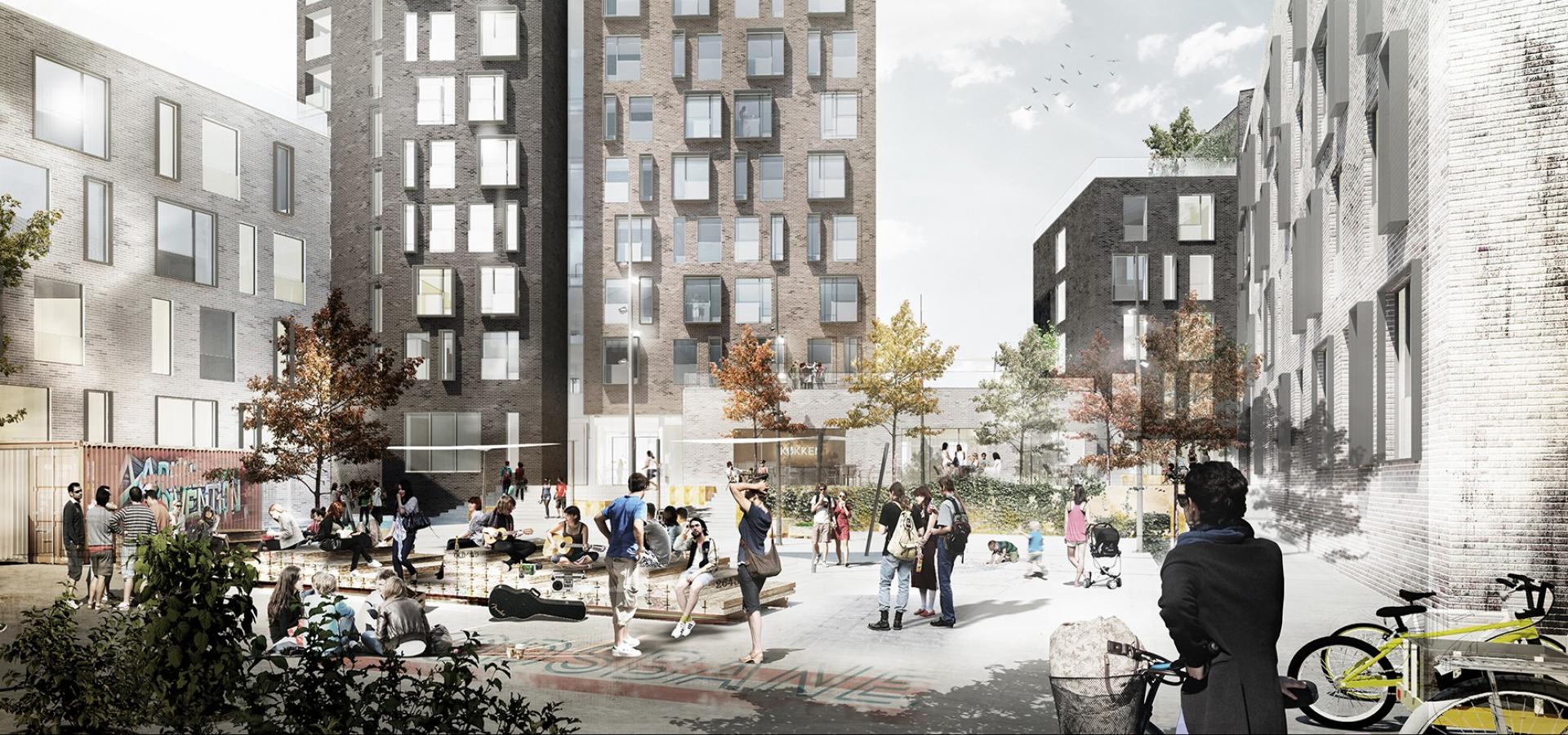 Godsbanekollegiet skal stå færdigt i 2021. Illustration: Arkitektfirmaet Kjaer & Richter A/S.