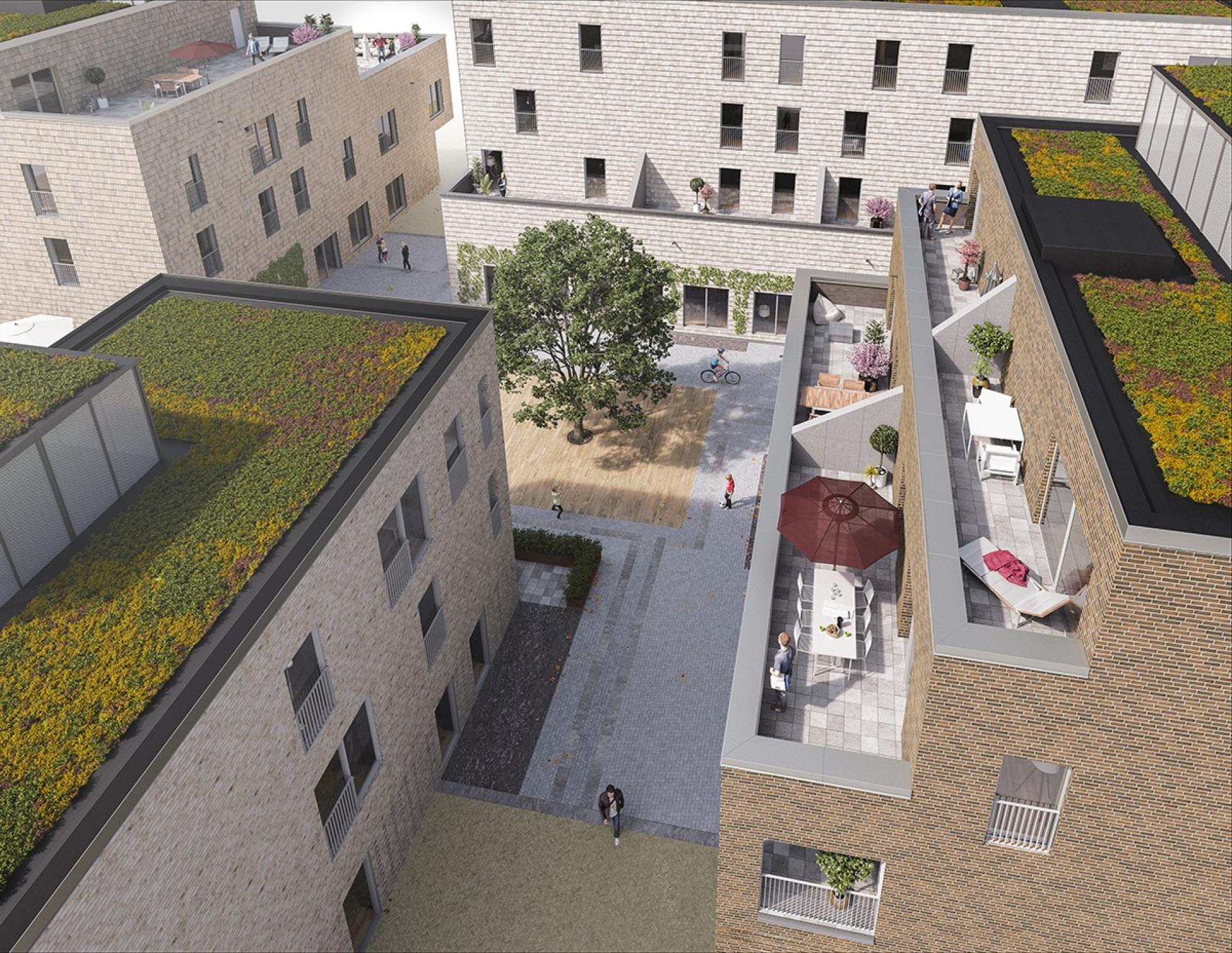 Projektet er navngivet efter de mange forskudte plateauer. Illustration: Arkitektgruppen.