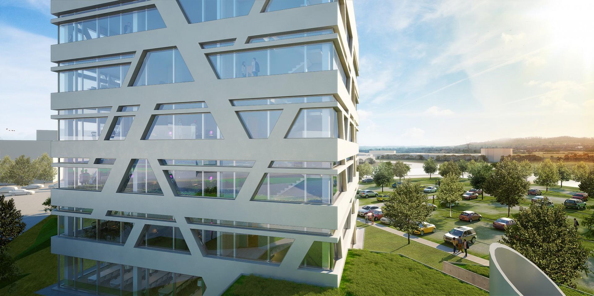Søhaven er endnu et af Laban Arkitekters boligprojekter i Silkeborg Kommune. Det højeste hus bliver på syv etager, mens der bygges i tre etager ud mod de eksisterende villaer i området. Illustration: Laban Arkitekter.