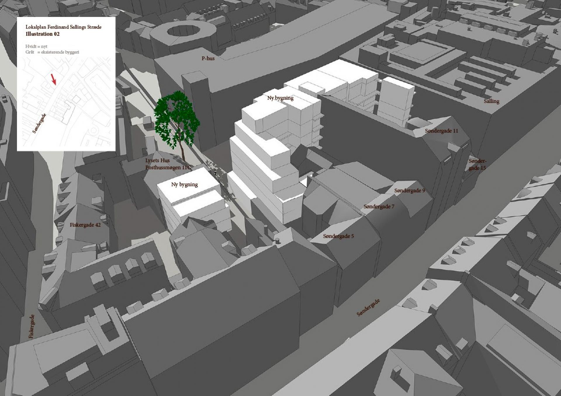 Projektet ligger få skridt fra Strøget. Illustration: Aarhus Kommune.