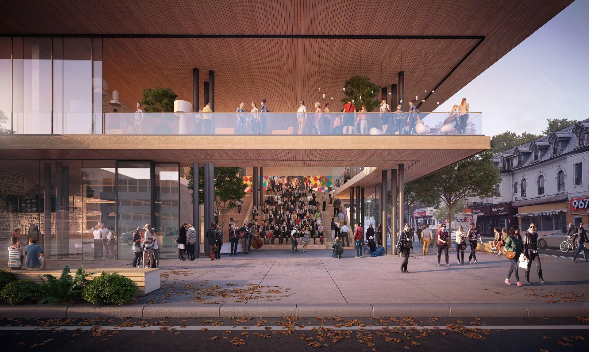 Trappen i amfiteaterstil og det offentlige udendørsrum er beregnet til at være med til at danne rammerne for de lokales aktiviteter. Visualisering: 3XN arkitekter