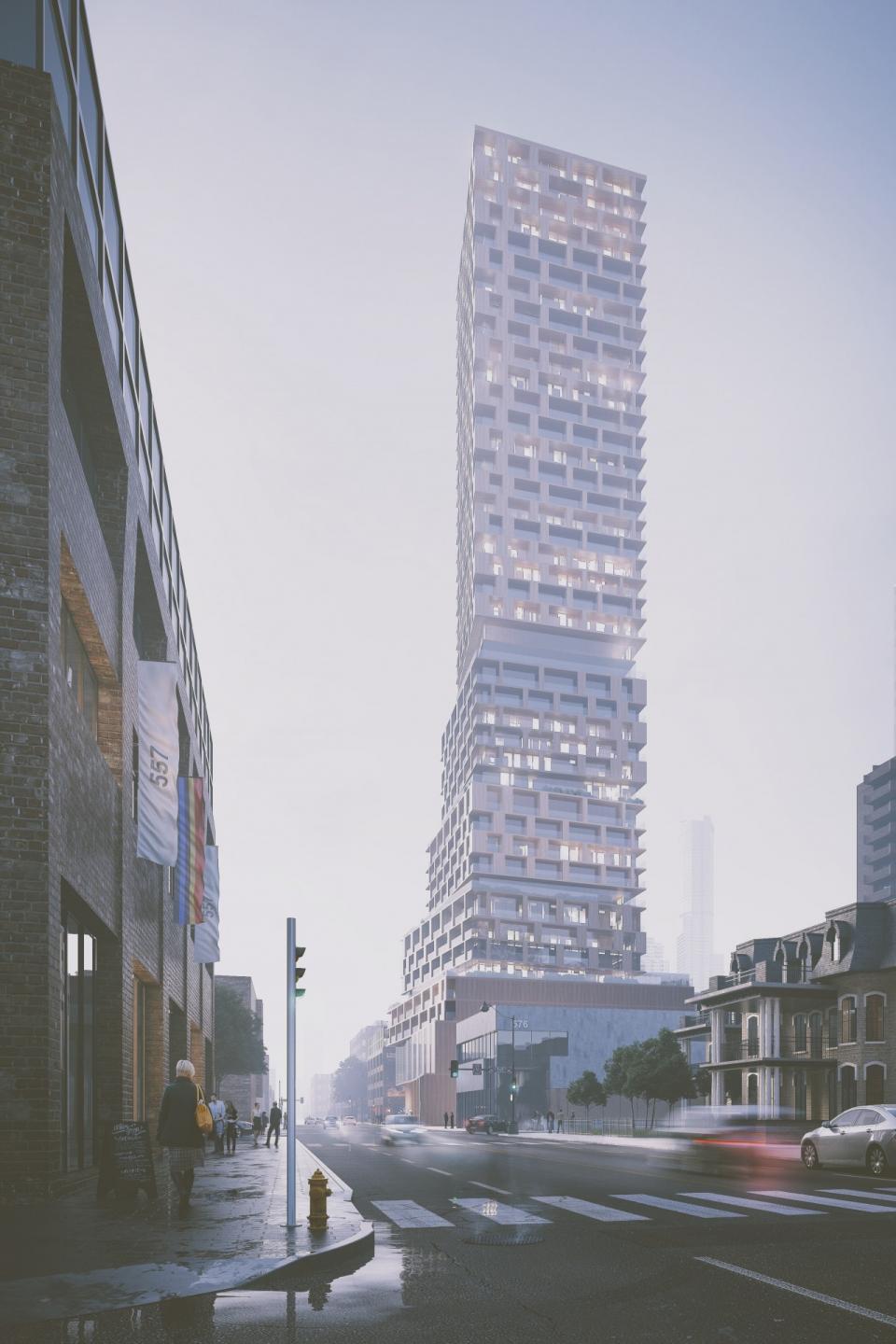 Højhusets facade består af et varieret mønster. Visualisering: 3XN arkitekter
