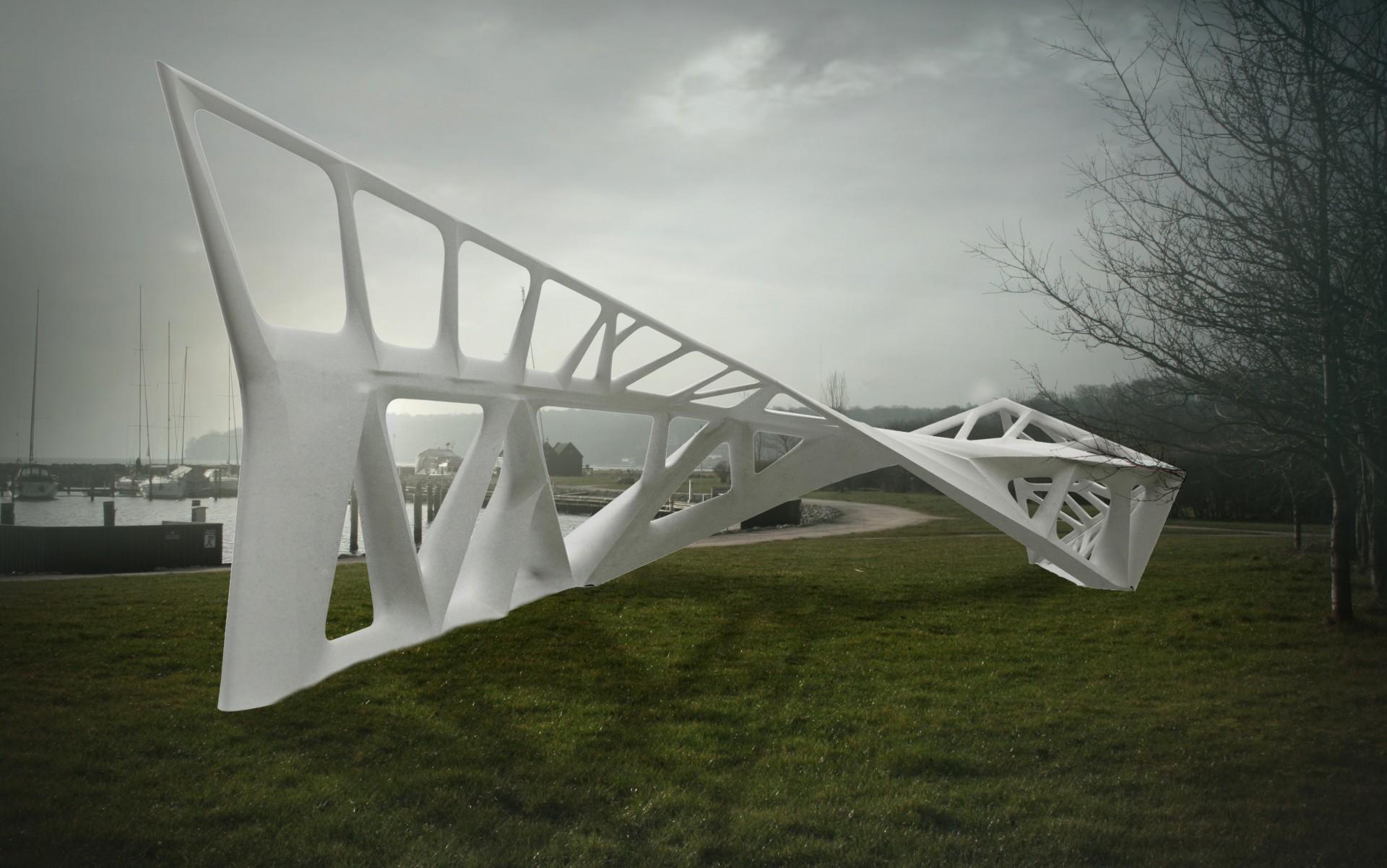 Asbjørn Søndergaard: Robotteknologi gør det muligt at fremstille avancerede former og reducere såvel materiale- og energiforbrug som Co2-udslip. Model af demonstrationsprojektet, som præsenteres på udstillingen Forsk!