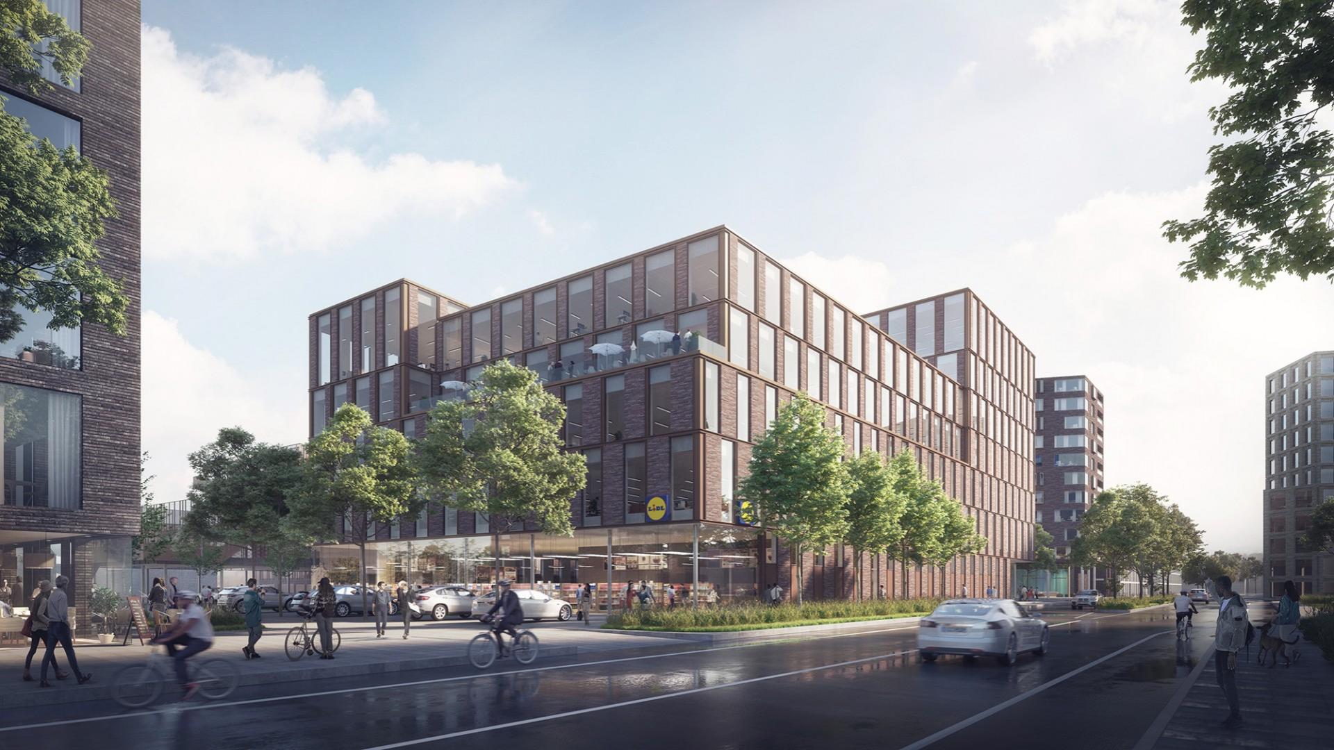 Lidl hovedkontor og butik. Illustration: Link Arkitektur.