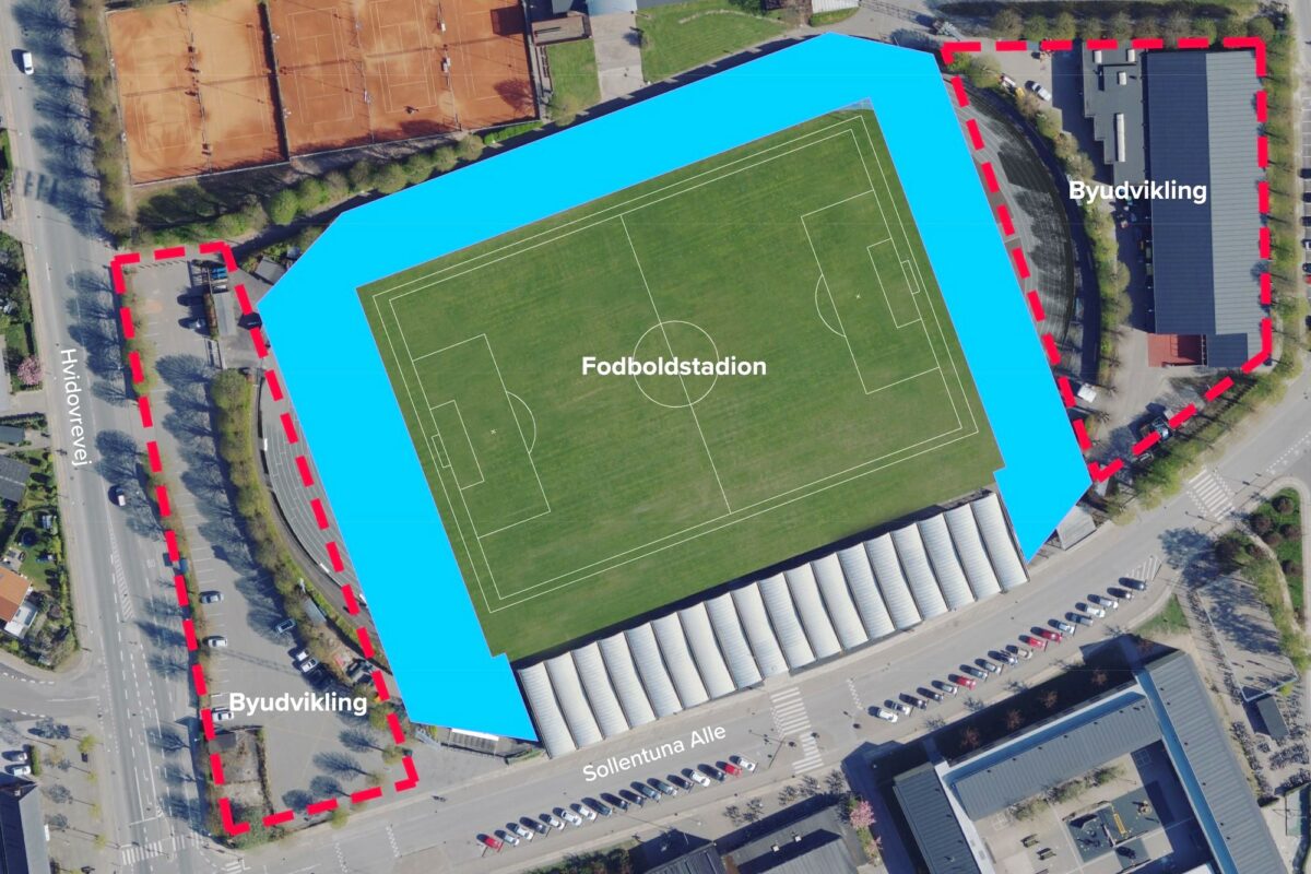 Luftfoto af kommende stadionudvidelse i Hvidovre.