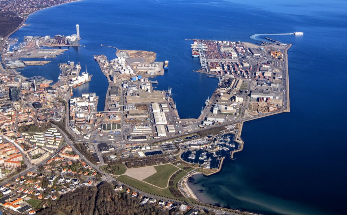 Aarhus Havn set fra luften.