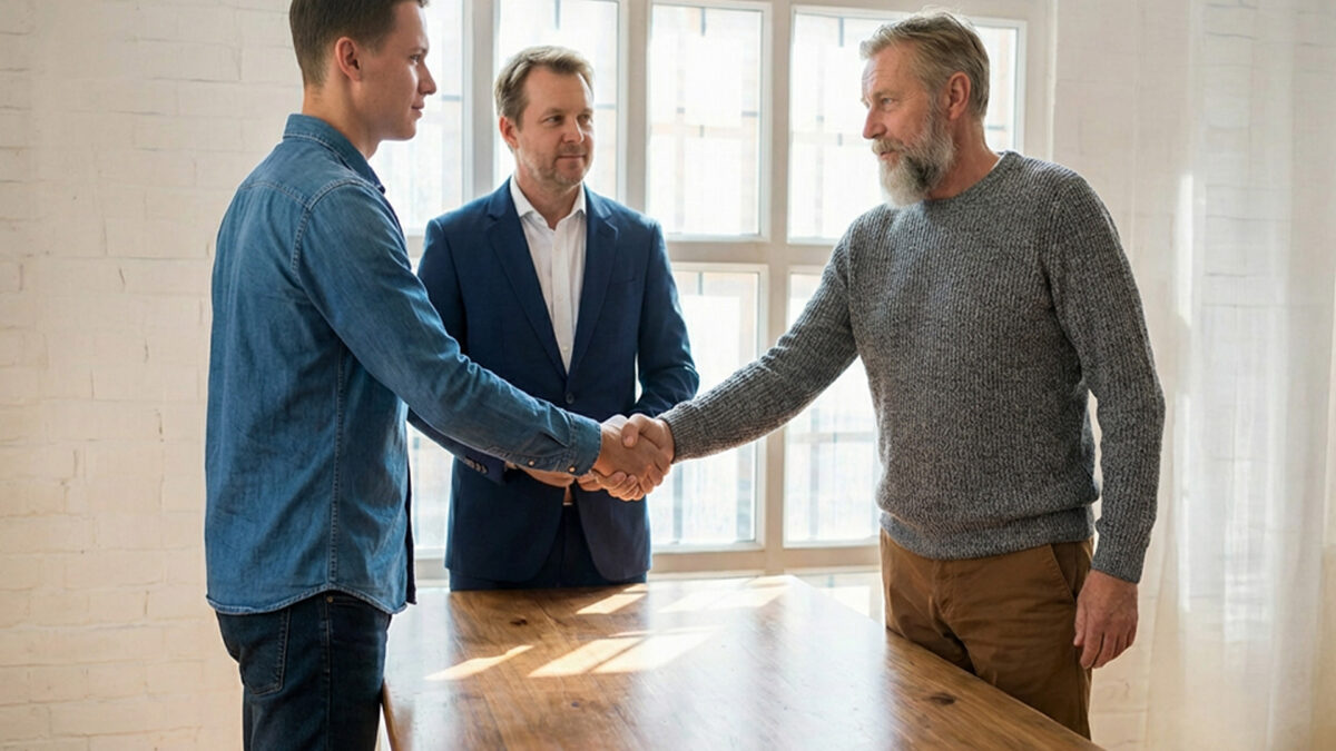 To personer giver hånd