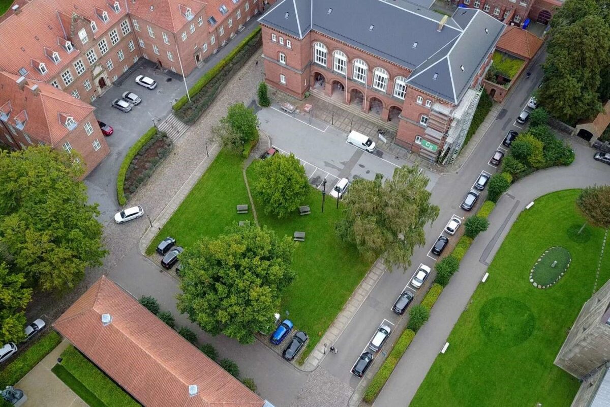 Domkirkekvarteret i Viborg set fra luften